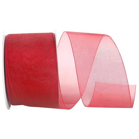 RELIANT RIBBON 20.5 in. 50 Yards Chiffon Mono Sheer Ribbon, Rose Red 25621-220-40K